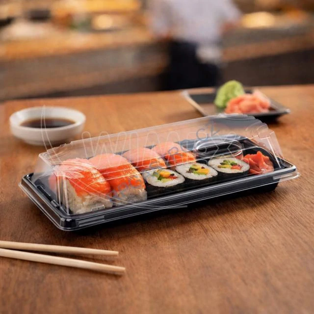 Miska na Sushi (PP/rPET)  černá + víčko průhledné 224 x 94 x 45mm [50sad] (74502)