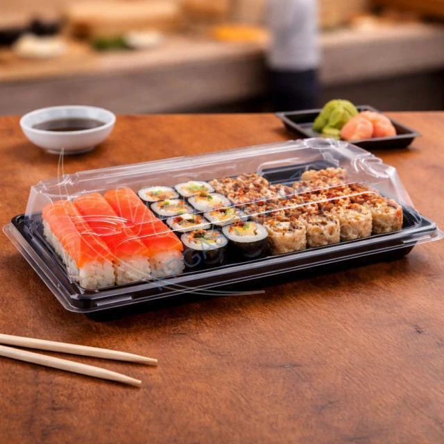 Miska na Sushi (PP/rPET)  černá + víčko průhledné 240 x 147 x 45mm [50sad] (74509)