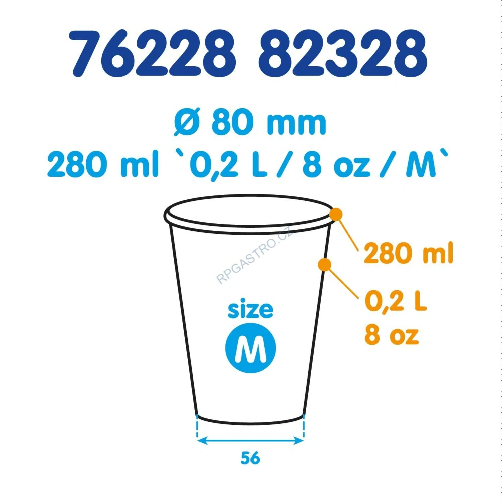 Papírový kelímek bílý 280 ml, M (Ø 80 mm) [50 ks] (76228-1N)