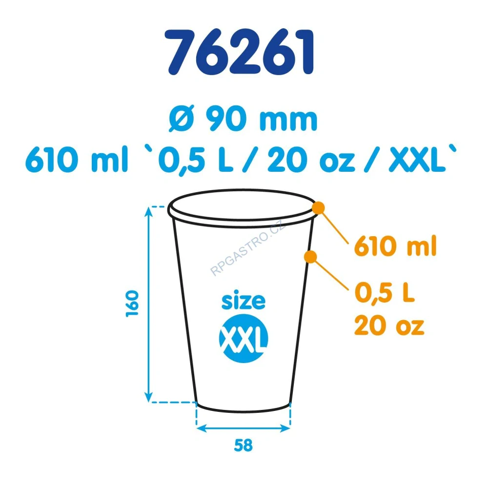 Papírový kelímek bílý 610 ml, XXL (Ø 90 mm) [50 ks]  (76261)
