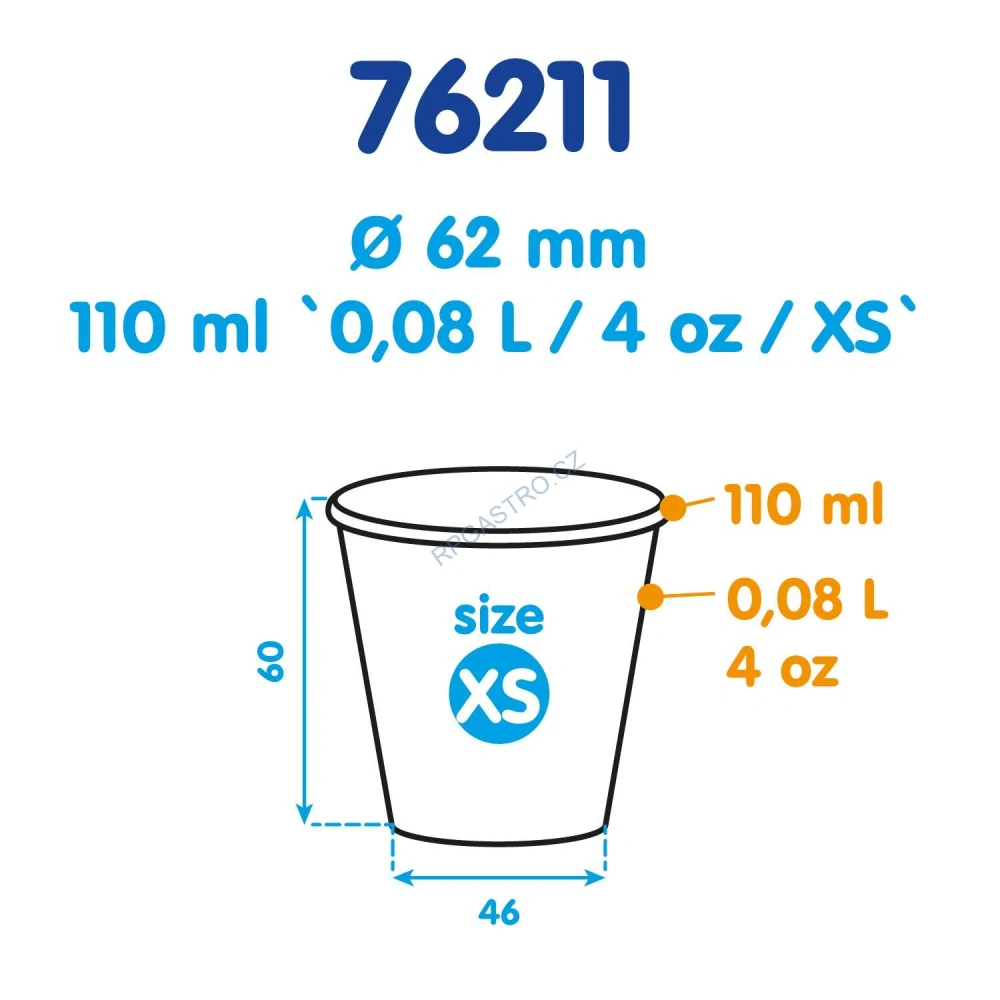 Papírový kelímek bílý 110 ml, XS (Ø 62 mm) [50 ks] (76211)