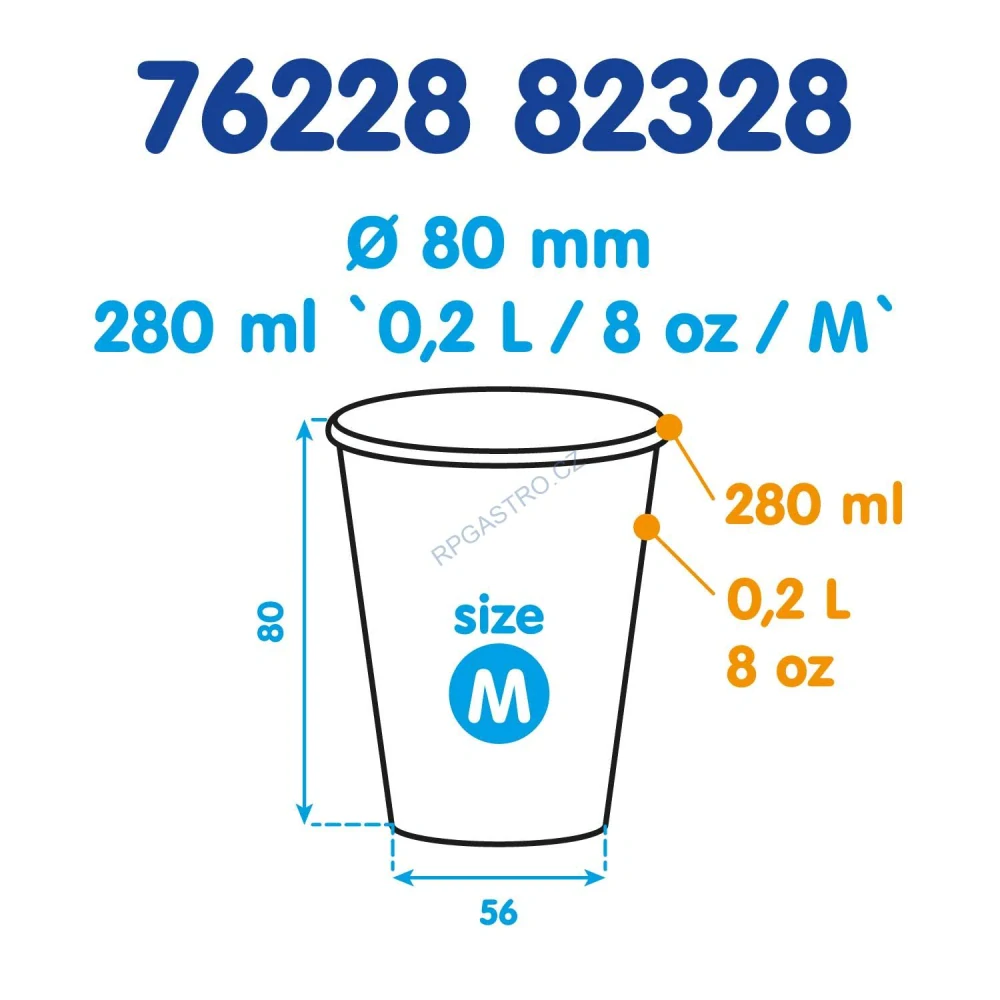 Papírový kelímek bílý 280 ml, M (Ø 80 mm) [10 ks] (82328)
