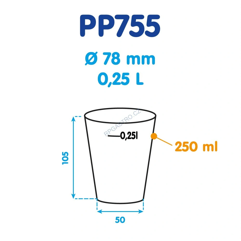 Kelímek vratný 0,25 l Reware Cheers, kouřový (PP) [46 ks] (PP755)