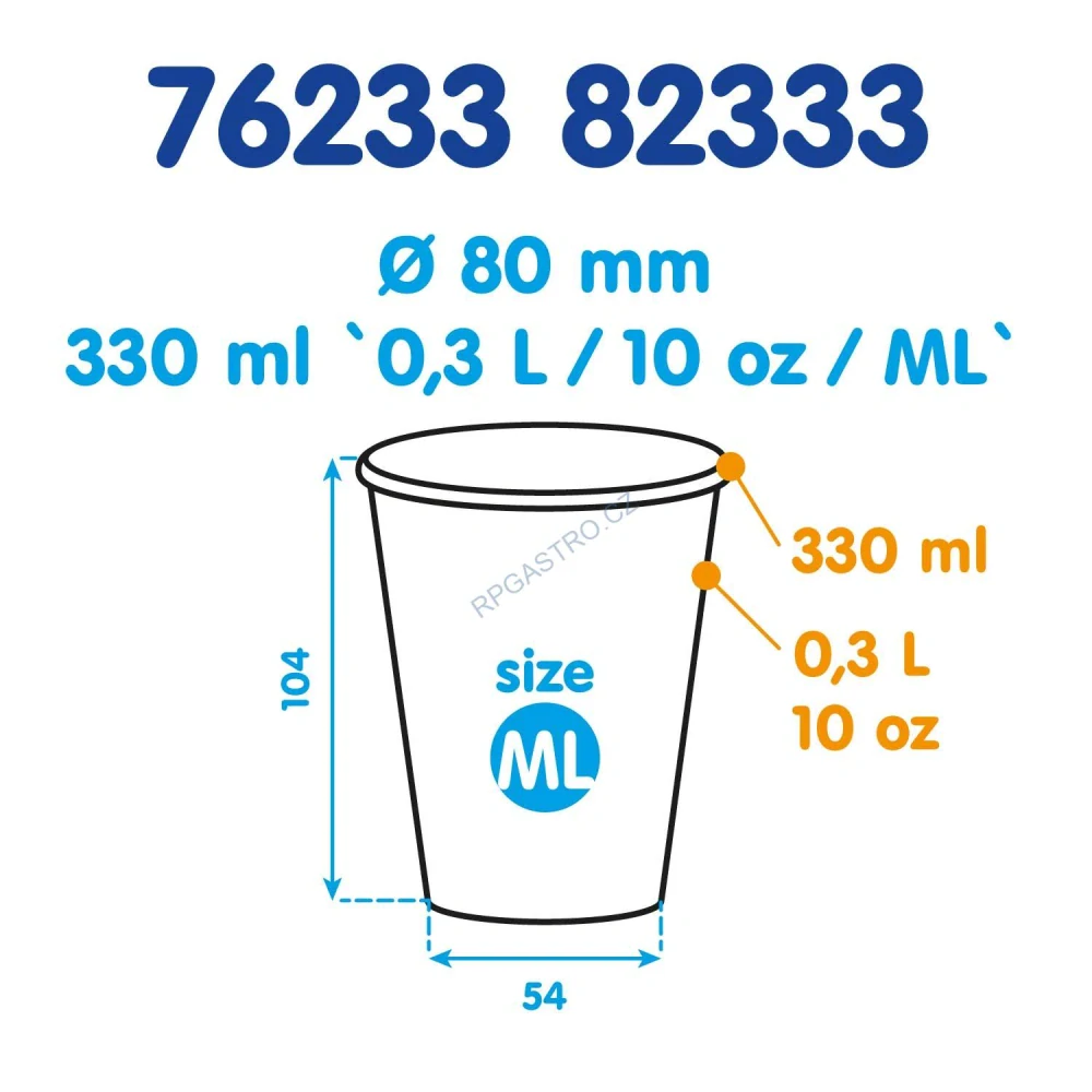 Papírový kelímek bílý 330 ml, L (Ø 80 mm) [10 ks] (82333)