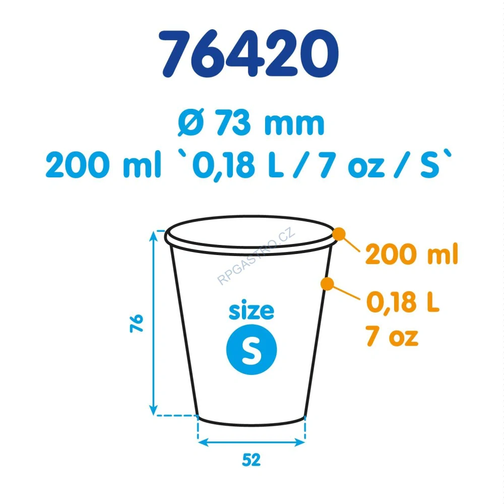 Papírový kelímek hnědý 200 ml, S (Ø 73 mm) [50 ks] (76420) 3N, CH2N,1N