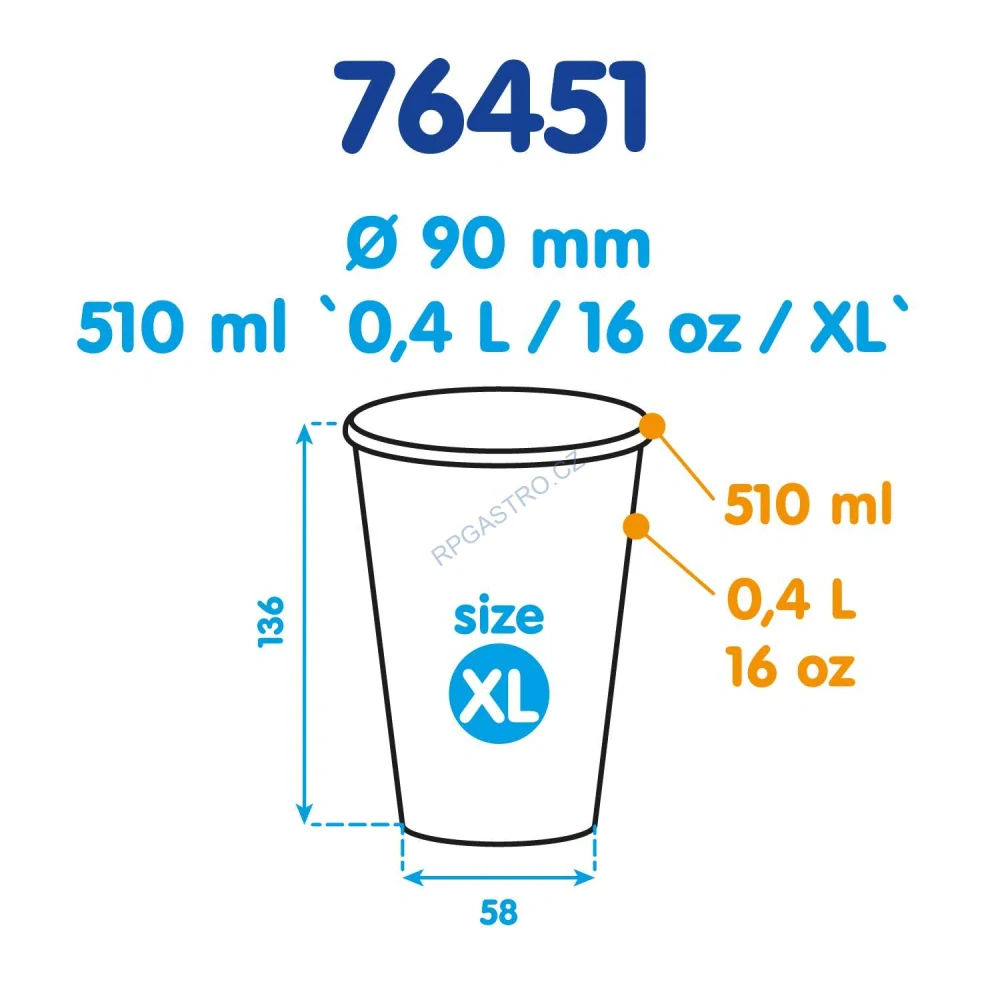 Papírový kelímek hnědý 510 ml, XL (Ø 90 mm) [50 ks] (76451)