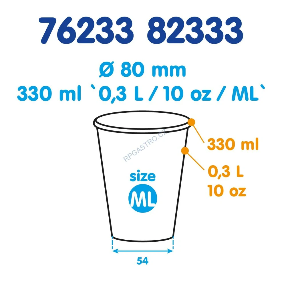 Papírový kelímek bílý 330 ml, L (Ø 80 mm) [50 ks] (76233 - P10A)