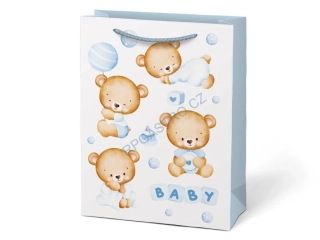 Dárková taška dětská vel.T4 modrá s medvídky (19 x 25 + 10 cm), 1 ks (5252821.2)