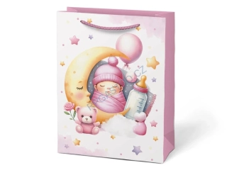 Dárková taška dětská vel.T4 růžová s miminkem (19 x 25 + 10 cm), 1 ks (5252821.3)