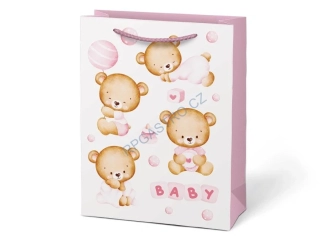Dárková taška dětská vel.T4 růžová s medvídky (19 x 25 + 10 cm), 1 ks (5252821.4)