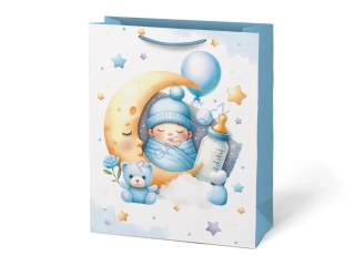 Dárková taška dětská vel.L modrá s miminkem (26 x 32 + 14 cm), 1 ks (5252826.1)