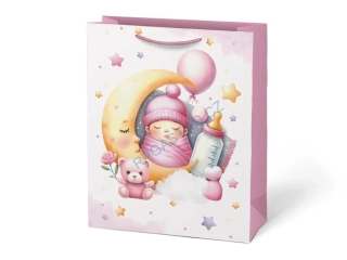 Dárková taška dětská vel.L růžová s miminkem (26 x 32 + 14 cm), 1 ks (5252826.3)