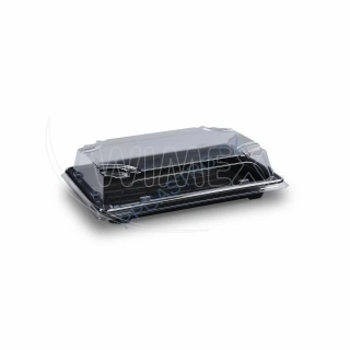Miska na Sushi (PP/rPET)  černá + víčko průhledné 188 x 130 x 45mm [50sad] (74505)