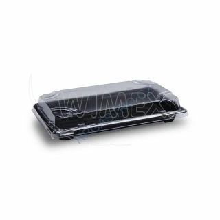Miska na Sushi (PP/rPET)  černá + víčko průhledné 217 x 136 x 45mm [50sad] (74507)