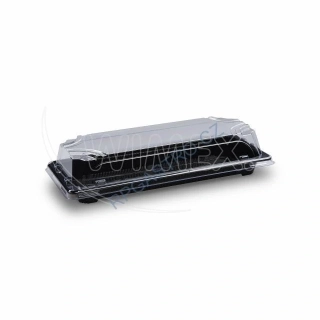 Miska na Sushi (PP/rPET)  černá + víčko průhledné 224 x 94 x 45mm [50sad] (74502)