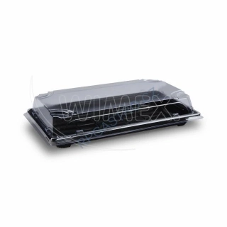 Miska na Sushi (PP/rPET)  černá + víčko průhledné 240 x 147 x 45mm [50sad] (74509)